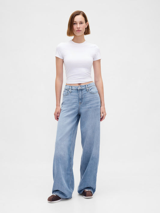 Açık Mavi Mid Rise Ultrasoft Baggy Jean Pantolon