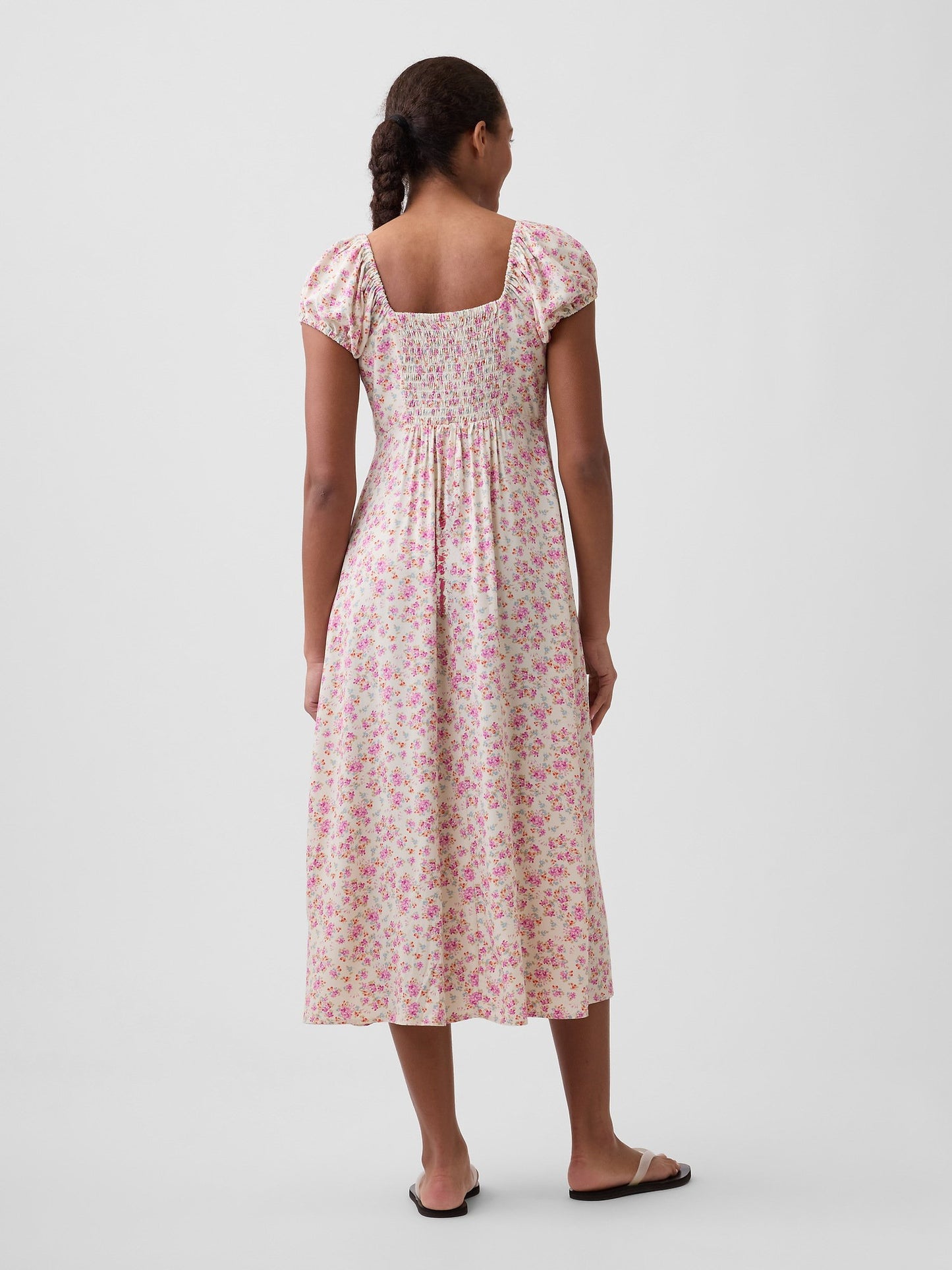 Pembe Print Puff Sleeve Midi Elbise