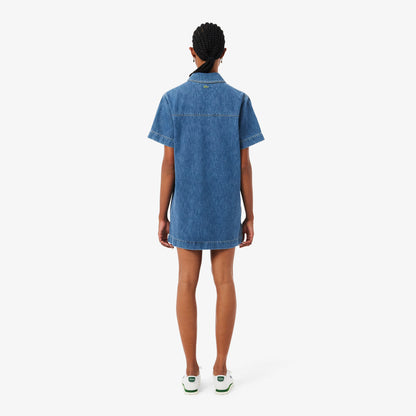 Lacoste Kadın Oversize Fit Kısa Kollu Polo Yaka Denim Mavi Elbise