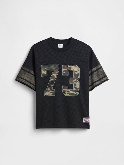 Siyah Mesh Oversized Grafik Jersey T-shirt