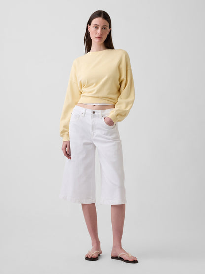 Beyaz High Rise Culotte Jean Pantolon