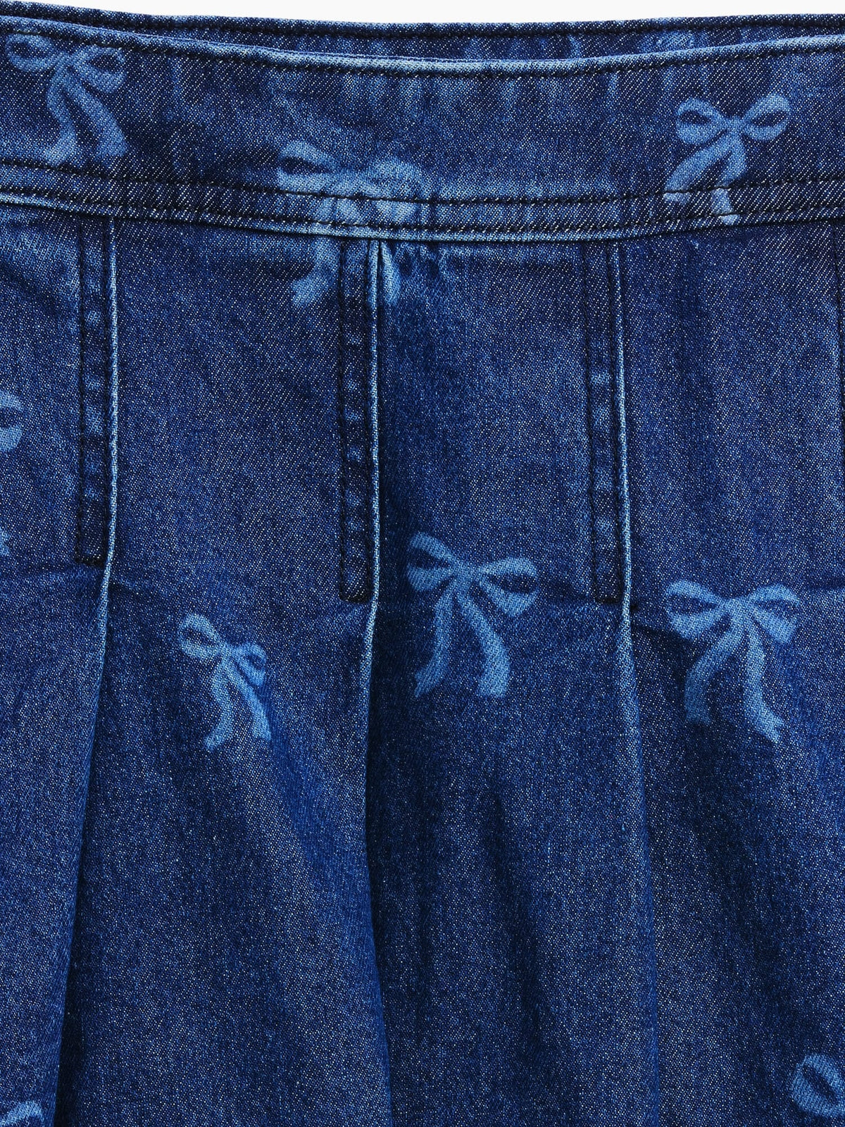 Koyu Mavi Pileli Denim Mini Etek