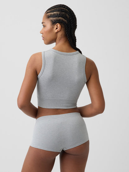 Gri Fitilli Seamless Crop Kolsuz Üst