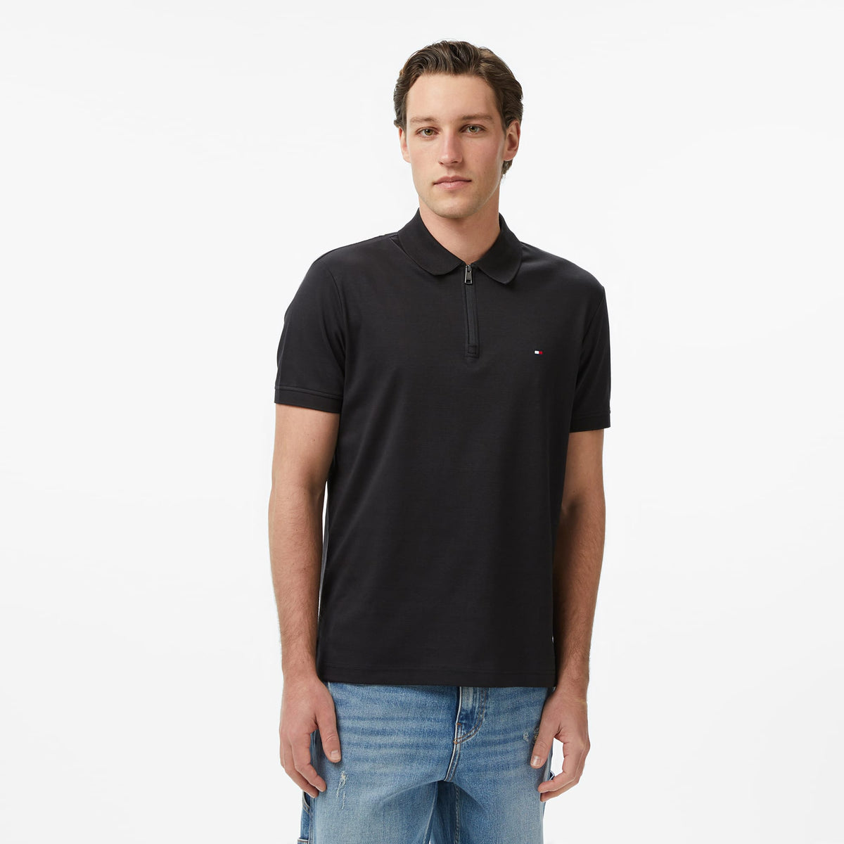 Tommy Hilfiger Elevated Essentials Erkek Siyah Polo Yaka T-shirt