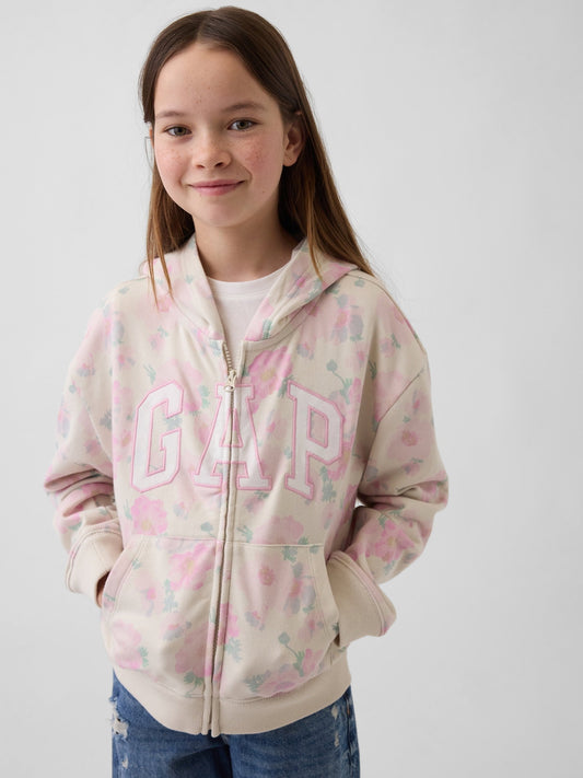 Açık Pembe Relaxed Gap Logo Fransız Havlu Kumaş Fermuarlı Sweatshirt