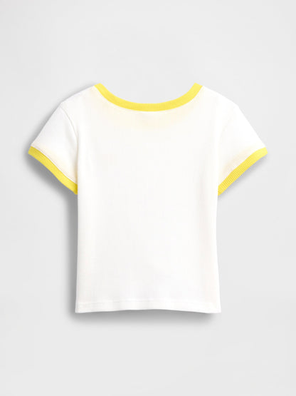 Beyaz Logo Fitilli Ringer T-shirt