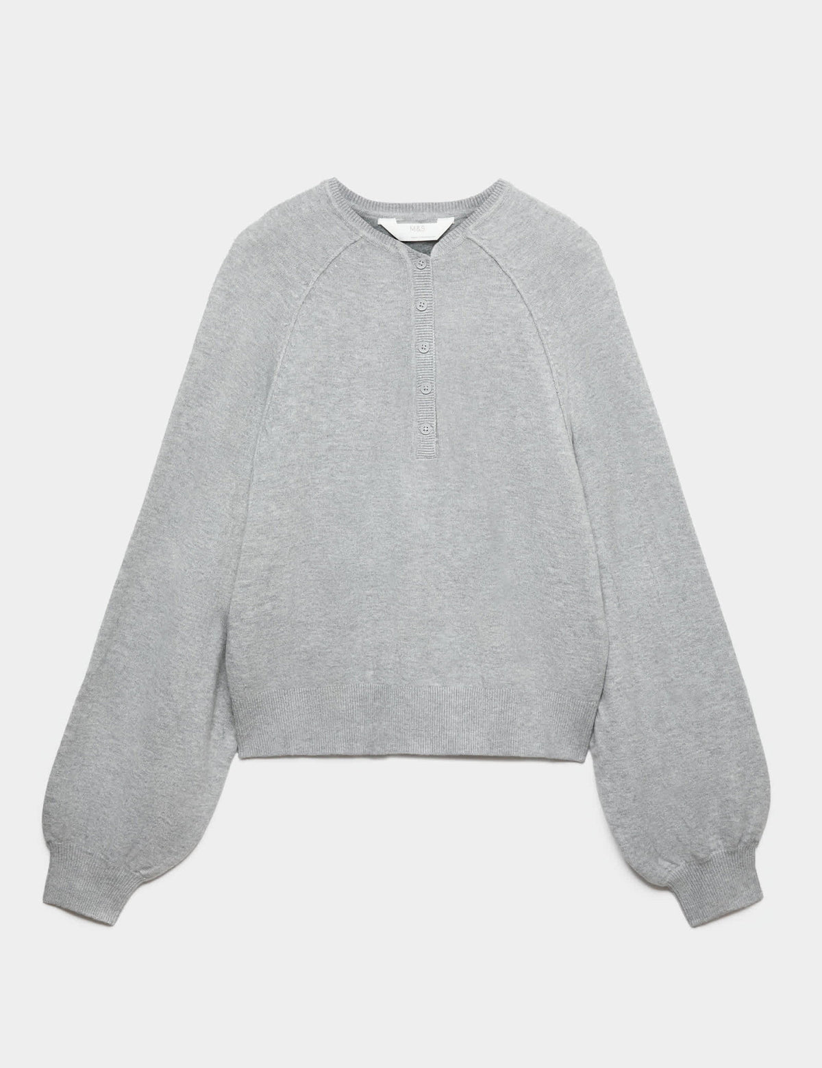 Oversize Henley Yaka Örgü Kadın Kazak