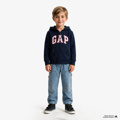 Gap V-frch Logo Çocuk Lacivert Sweatshirt