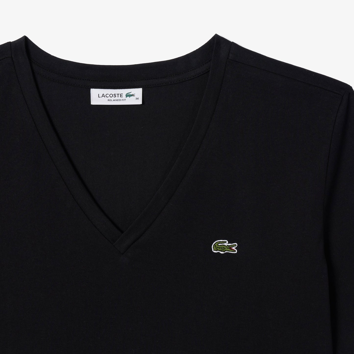 Lacoste Kadın Relaxed Fit V Yaka Siyah T-shirt