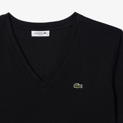 Lacoste Kadın Relaxed Fit V Yaka Siyah T-shirt