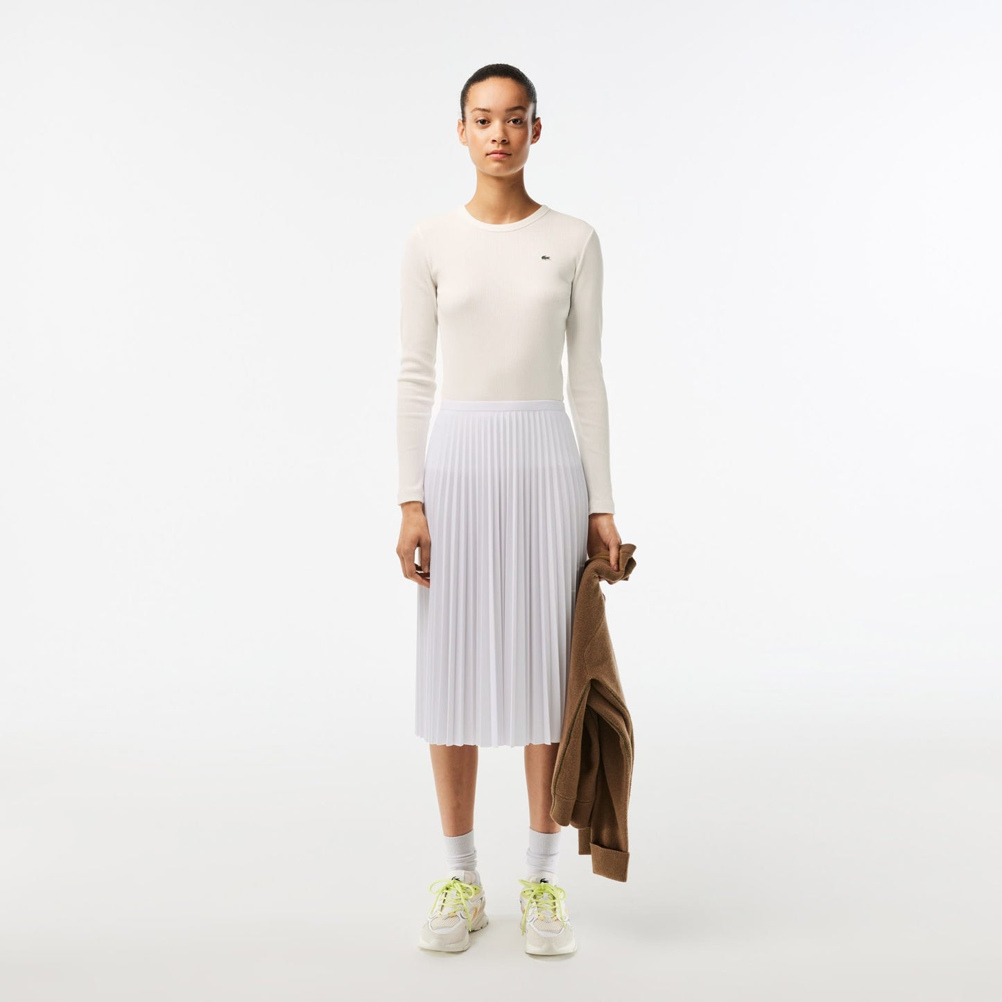 Lacoste Slim Fit Uzun Kollu Kadın Beyaz Tişört
