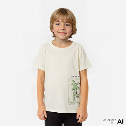Nautica Erkek Çocuk Krem Regular Fit Baskılı T-shirt