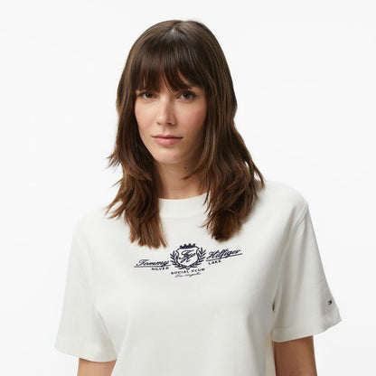 Tommy Hilfiger Varsity Crest Kadın Beyaz T-shirt
