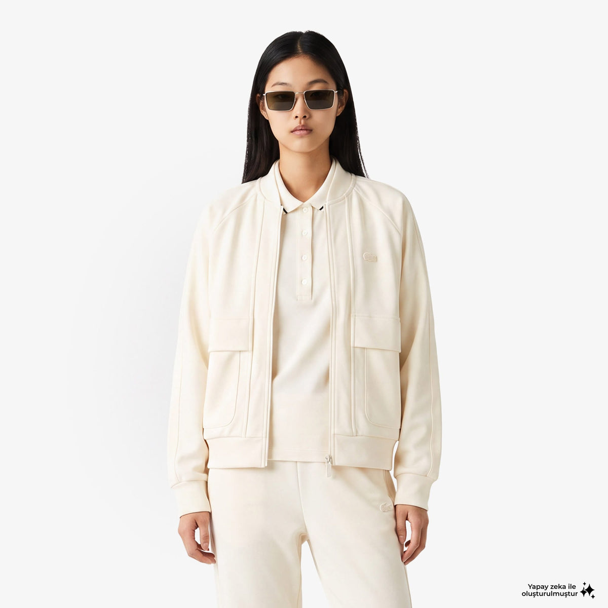 Lacoste Regular Fit Kadın Krem Sweatshirt