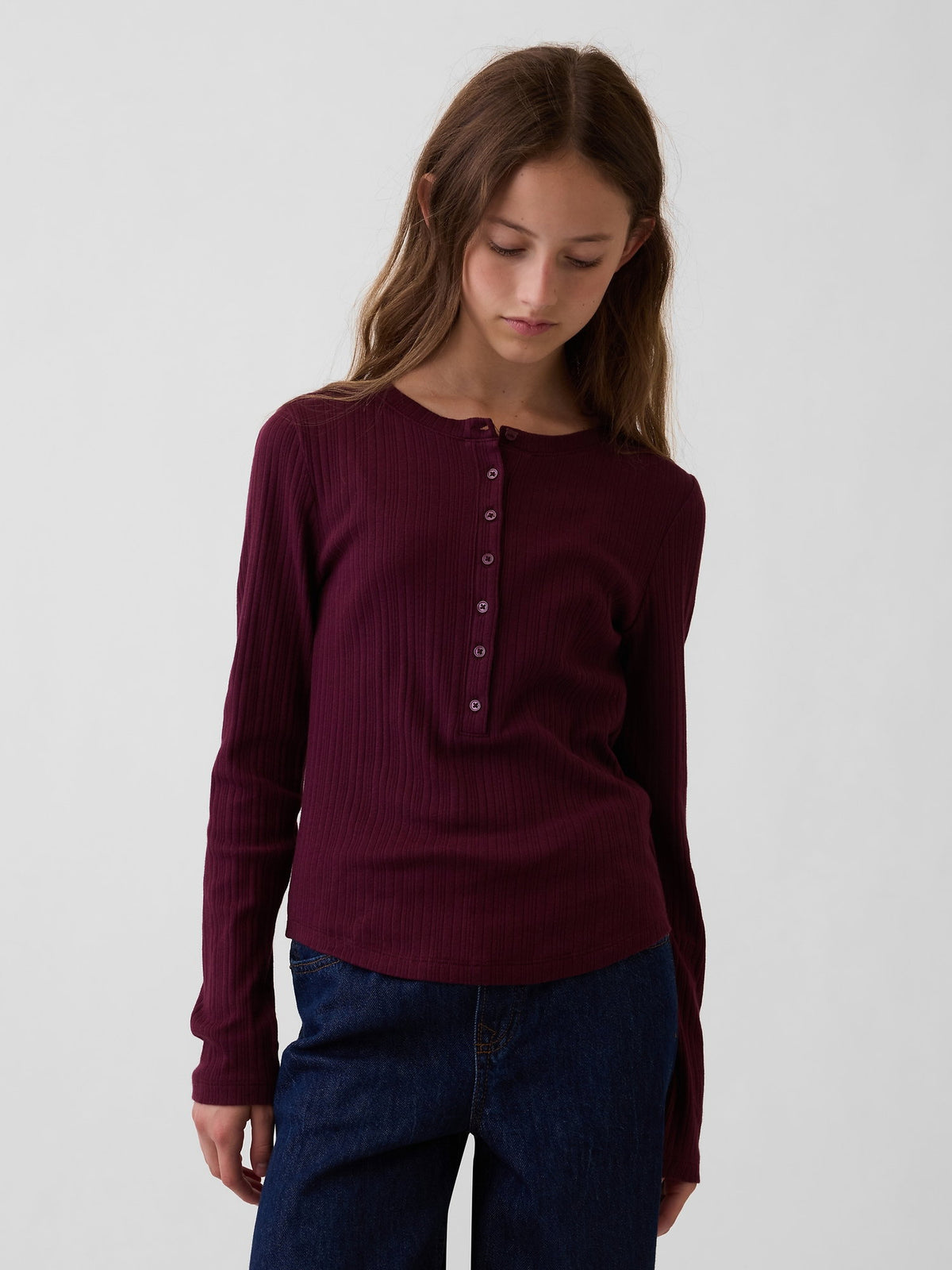 Bordo Çizgili Fitilli Henley T-shirt