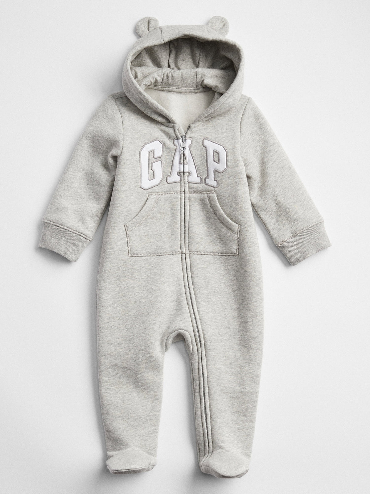 Gri Gap Logo Kulak Aplikeli Fermuarlı Fleece Tulum