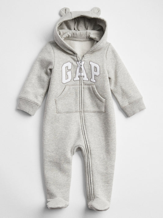 Gri Gap Logo Kulak Aplikeli Fermuarlı Fleece Tulum