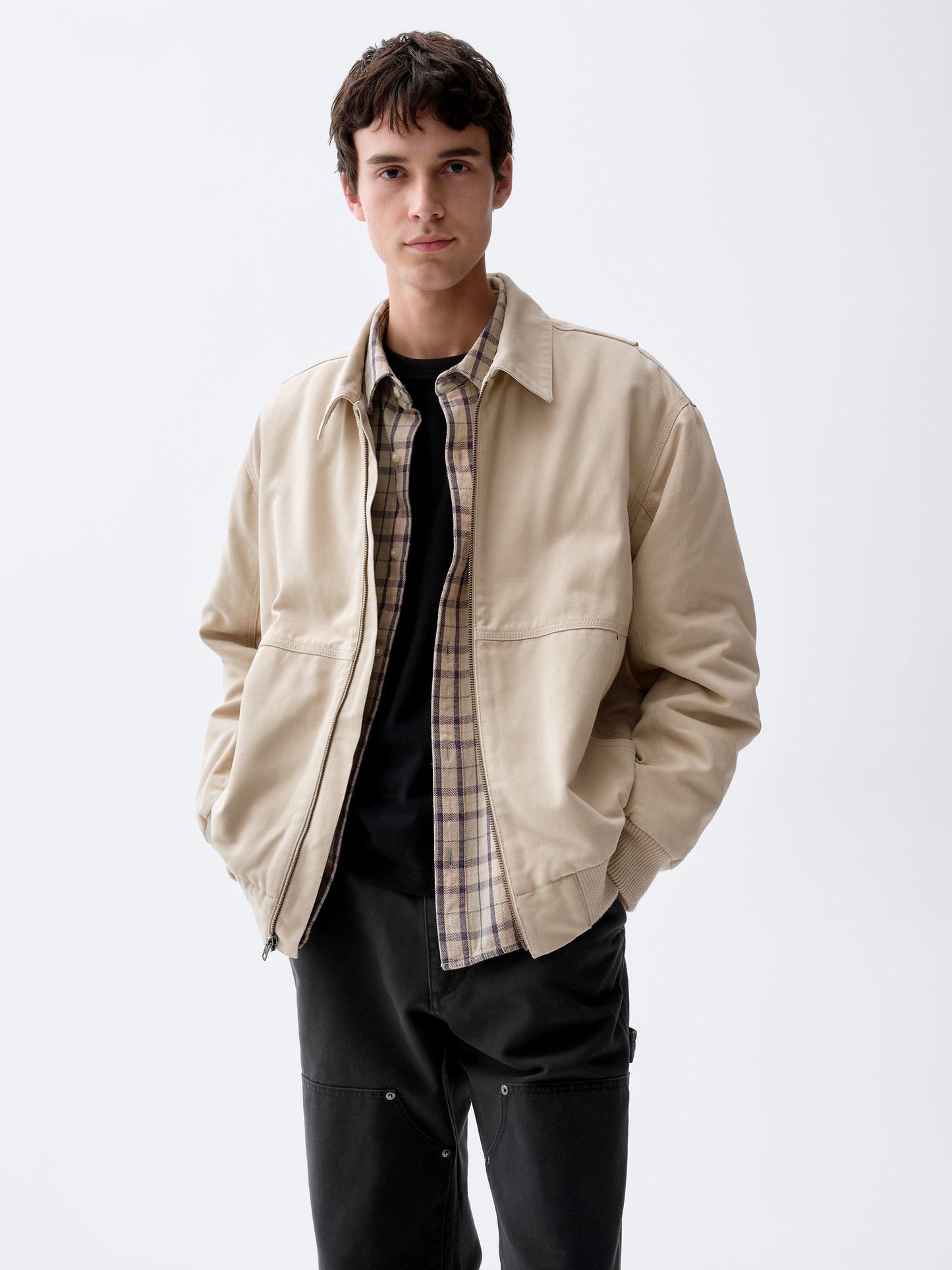 Krem Canvas Bomber Ceket