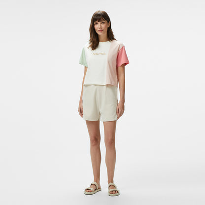 Nautica Kadın Pembe Regular Fit Renk Bloklu T-shirt