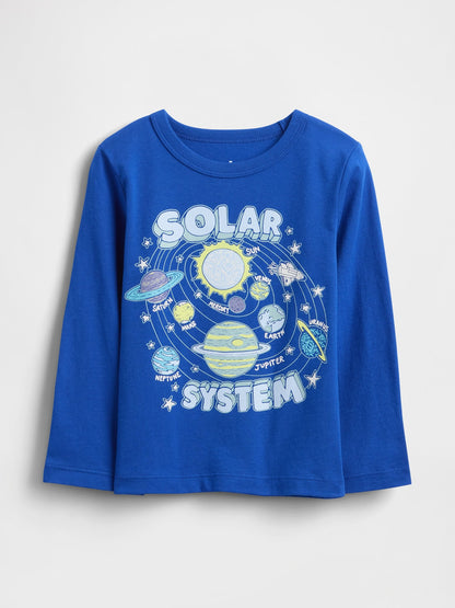 Kobalt Mavisi Grafik Baskılı T-shirt