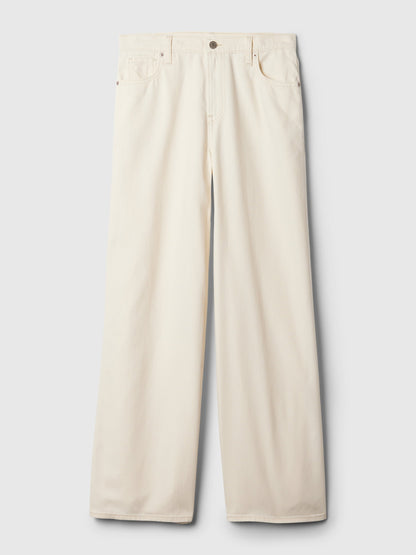 Kırık Beyaz Mid Rise Ultrasoft Baggy Jean Pantolon