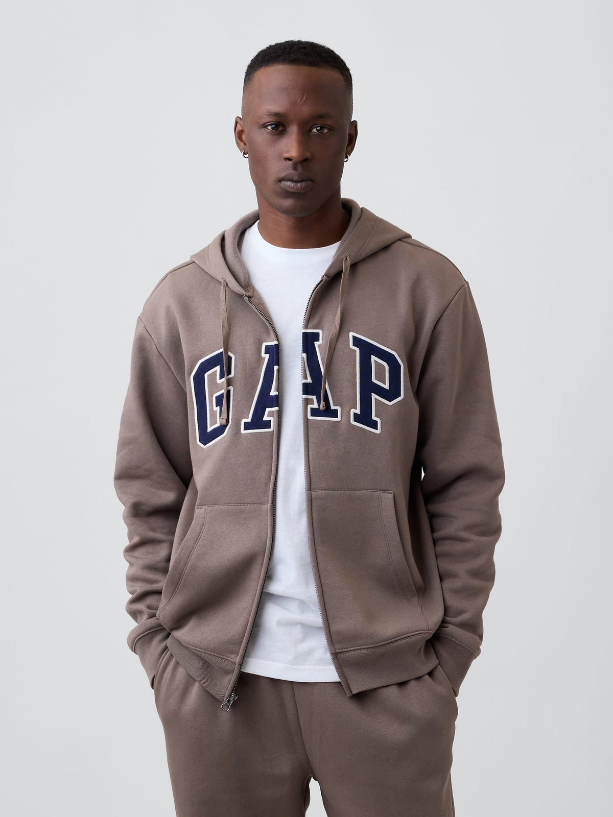 Kahverengi Relaxed Gap Logo Fermuarlı Sweatshirt