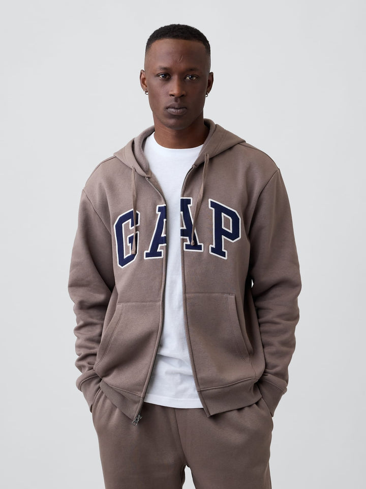 Kahverengi Relaxed Gap Logo Fermuarlı Sweatshirt