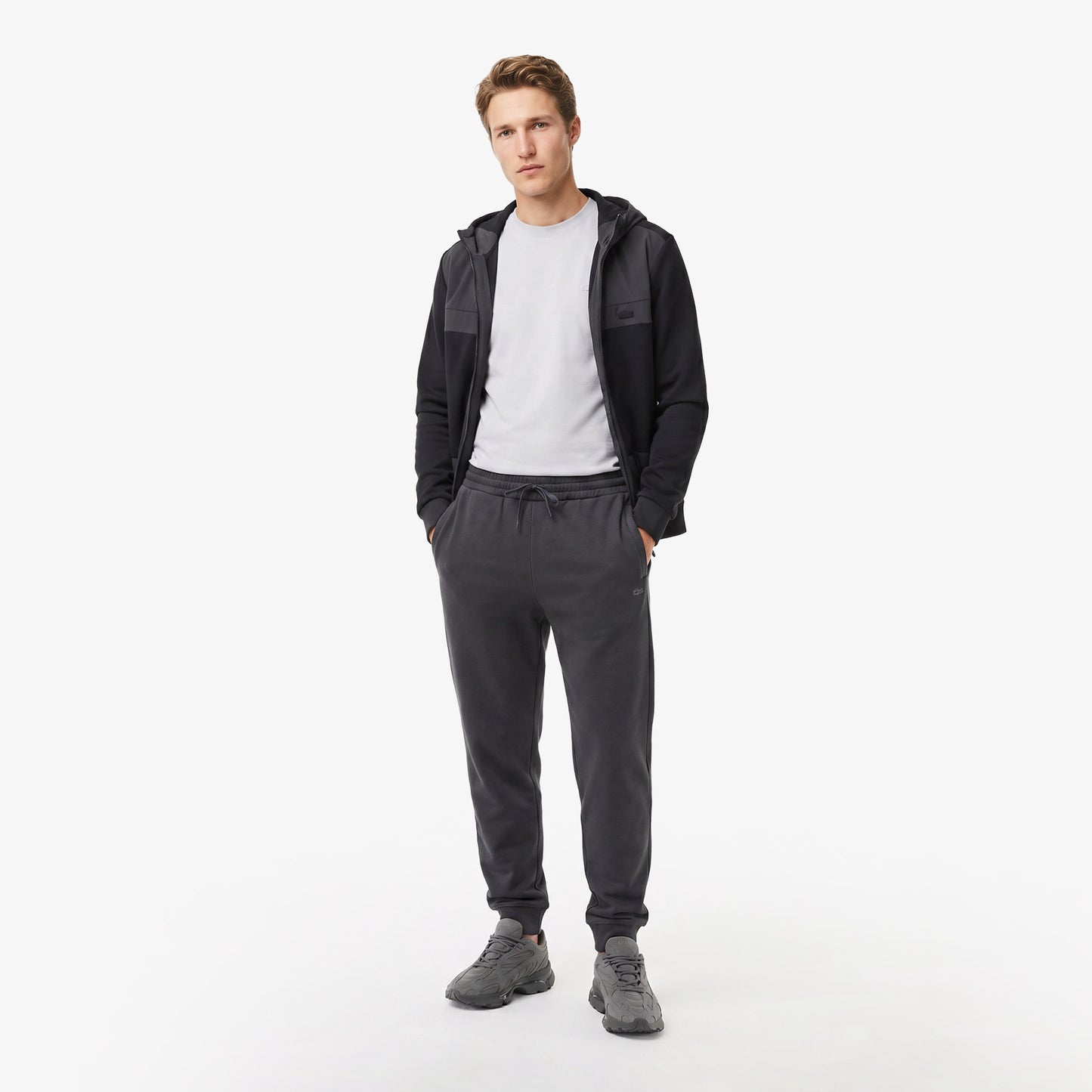 Lacoste Regular Fit Dik Yaka Renk Bloklu Erkek Gri Sweatshirt