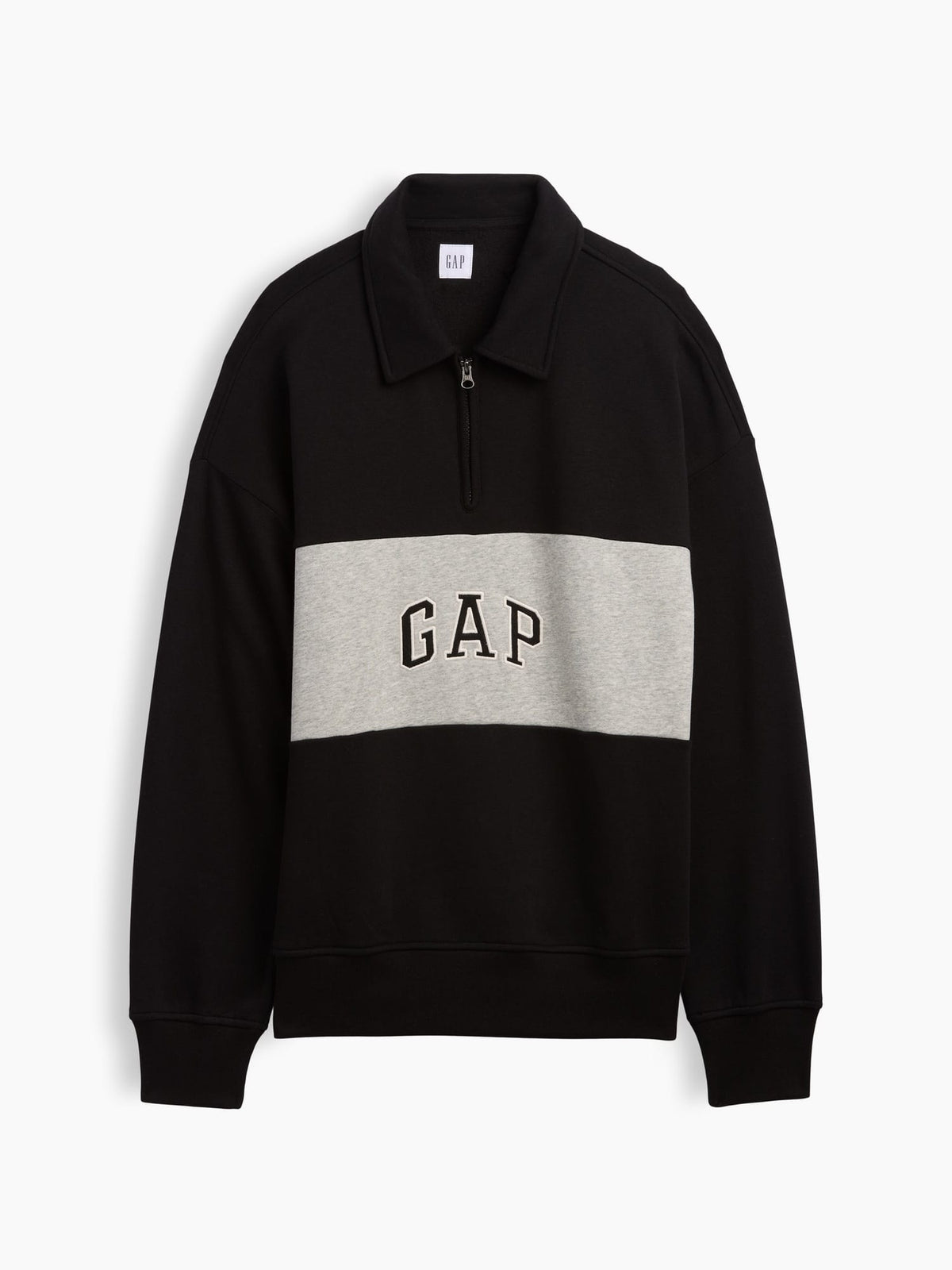 Siyah Oversized Gap Logo Yarım Fermuarlı Sweatshirt