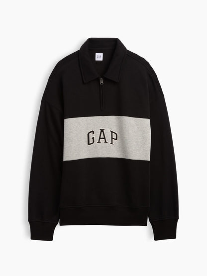 Siyah Oversized Gap Logo Yarım Fermuarlı Sweatshirt