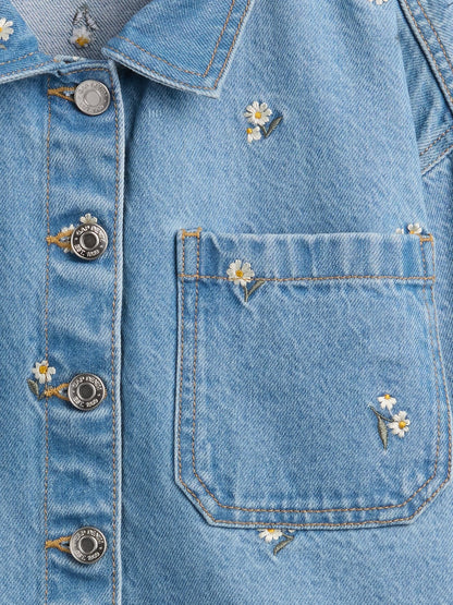 Açık Mavi Kids Relaxed Nakışlı Denim Ceket