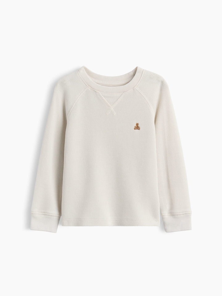 Kırık Beyaz Textured Bisiklet Yaka T-shirt
