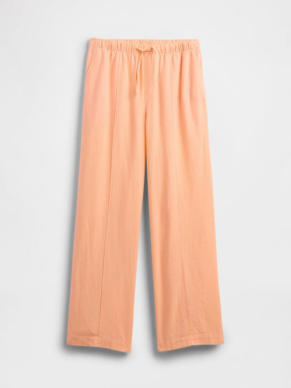 Turuncu Mid Rise Keten Karışımlı Pull-on Wide-leg Pantolon