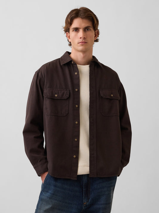 Koyu Kahverengi Ultrasoft Denim Relaxed Utility Gömlek
