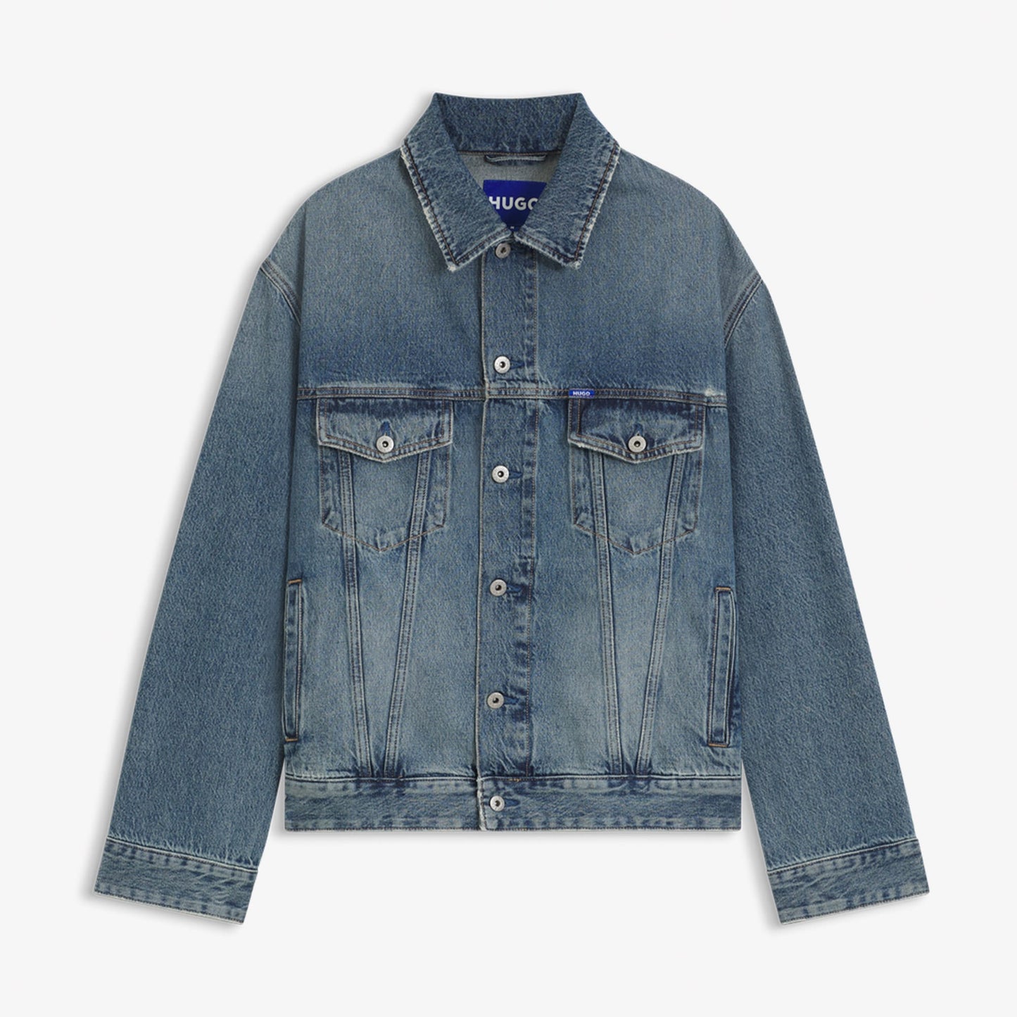 Hugo Loose Fit Stonewashed Erkek Mavi Denim Ceket