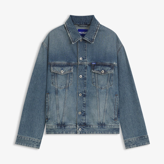 Hugo Loose Fit Stonewashed Erkek Mavi Denim Ceket