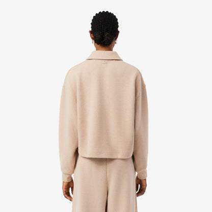 Lacoste Kadın Oversize Fit Polo Yaka Bej Sweatshirt