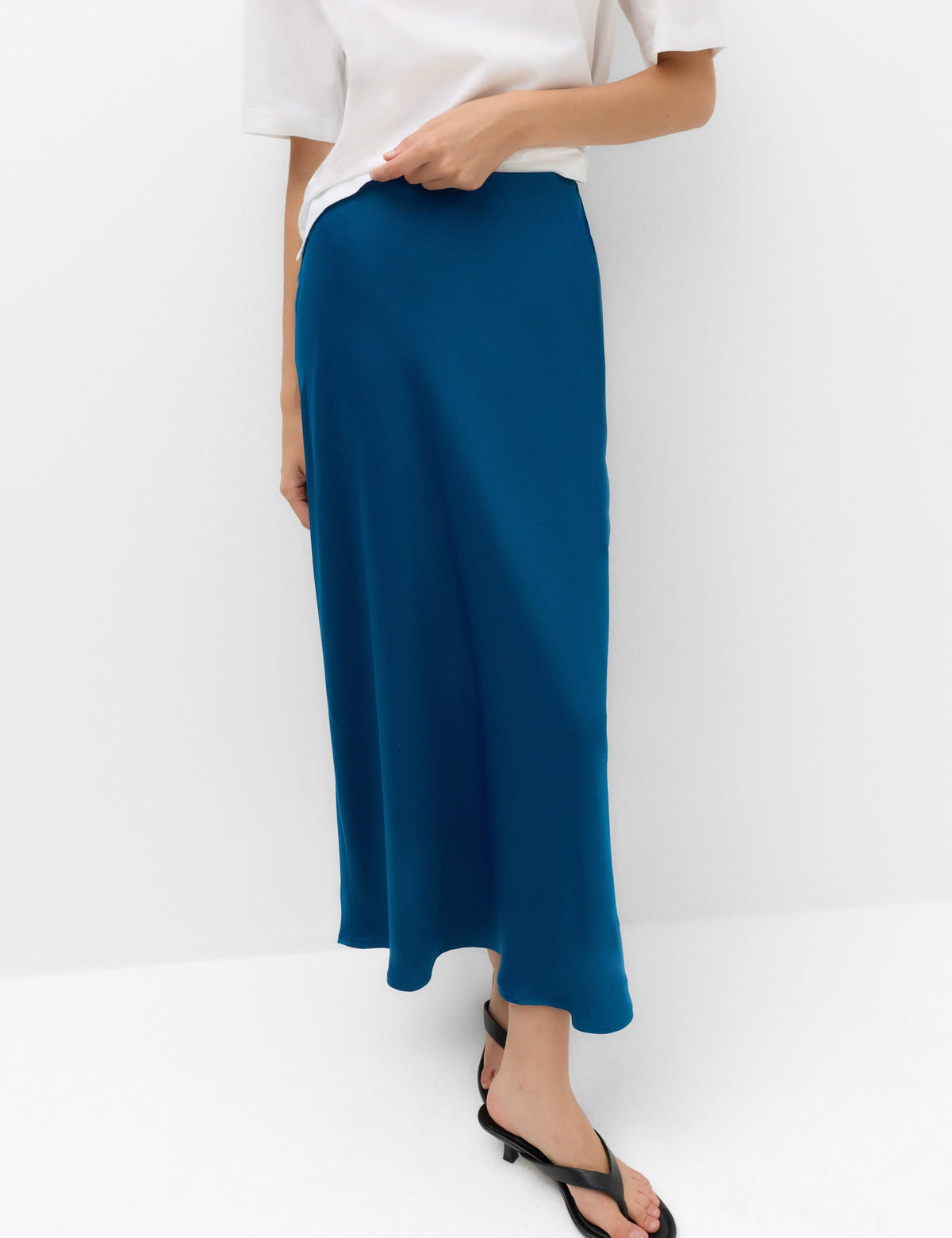 Saten Midi Slip Etek