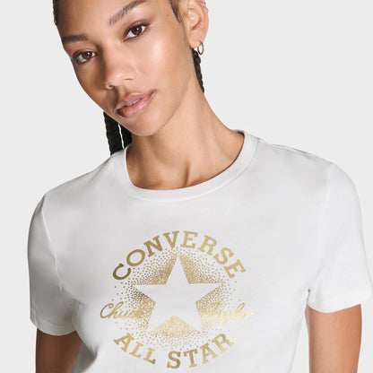 Converse Kadın Chuck Logolu Metalik Beyaz T-shirt