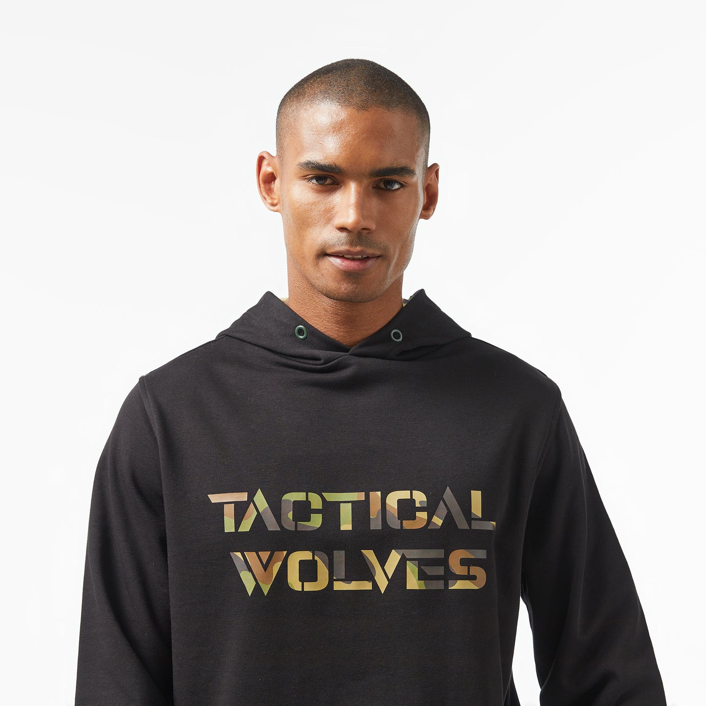 Tactical Wolves Oversize Kamuflaj Desenli Erkek Siyah Sweatshirt