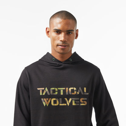 Tactical Wolves Oversize Kamuflaj Desenli Erkek Siyah Sweatshirt