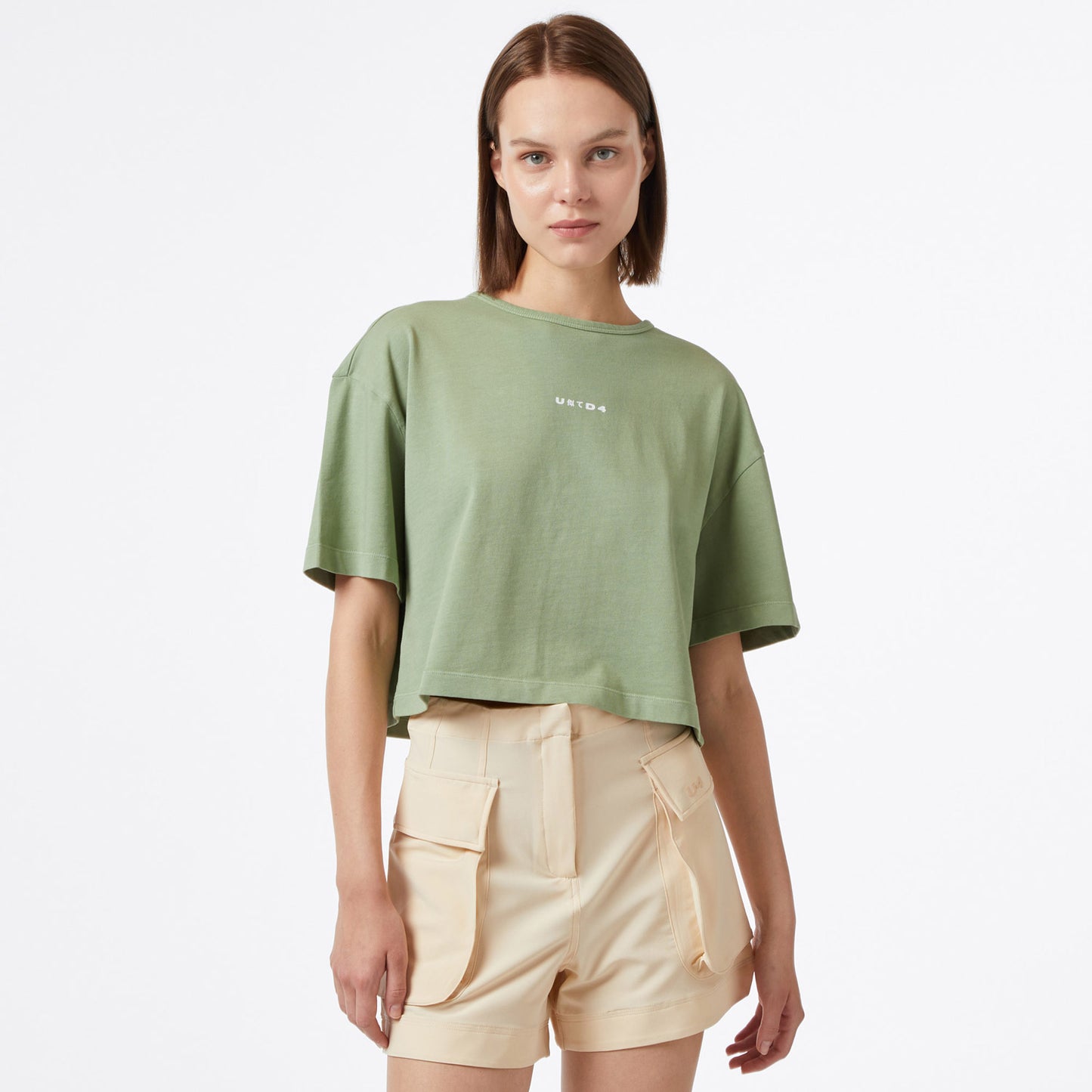 United4 Essentials Kadın Haki Crop T-shirt