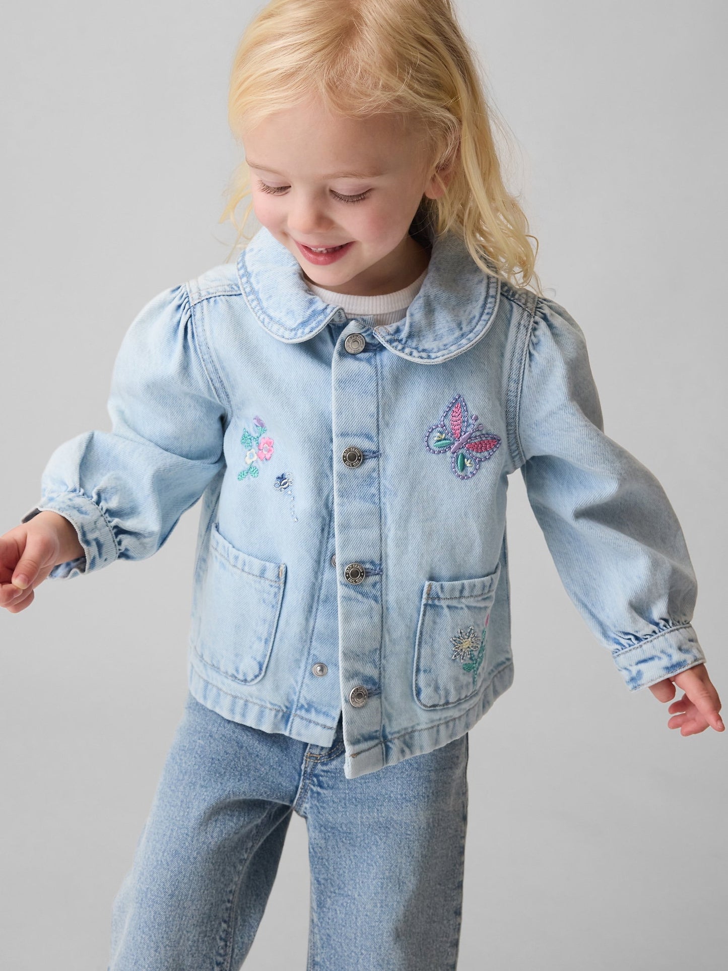 Açık Mavi Denim Işlemeli Chore Ceket