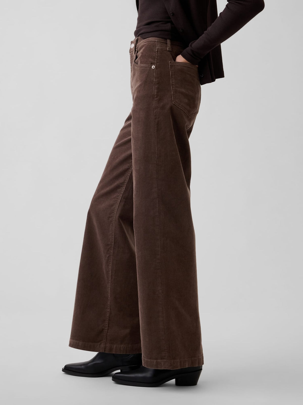 Kahverengi High Rise Kadife Stride Wide-leg Pantolon