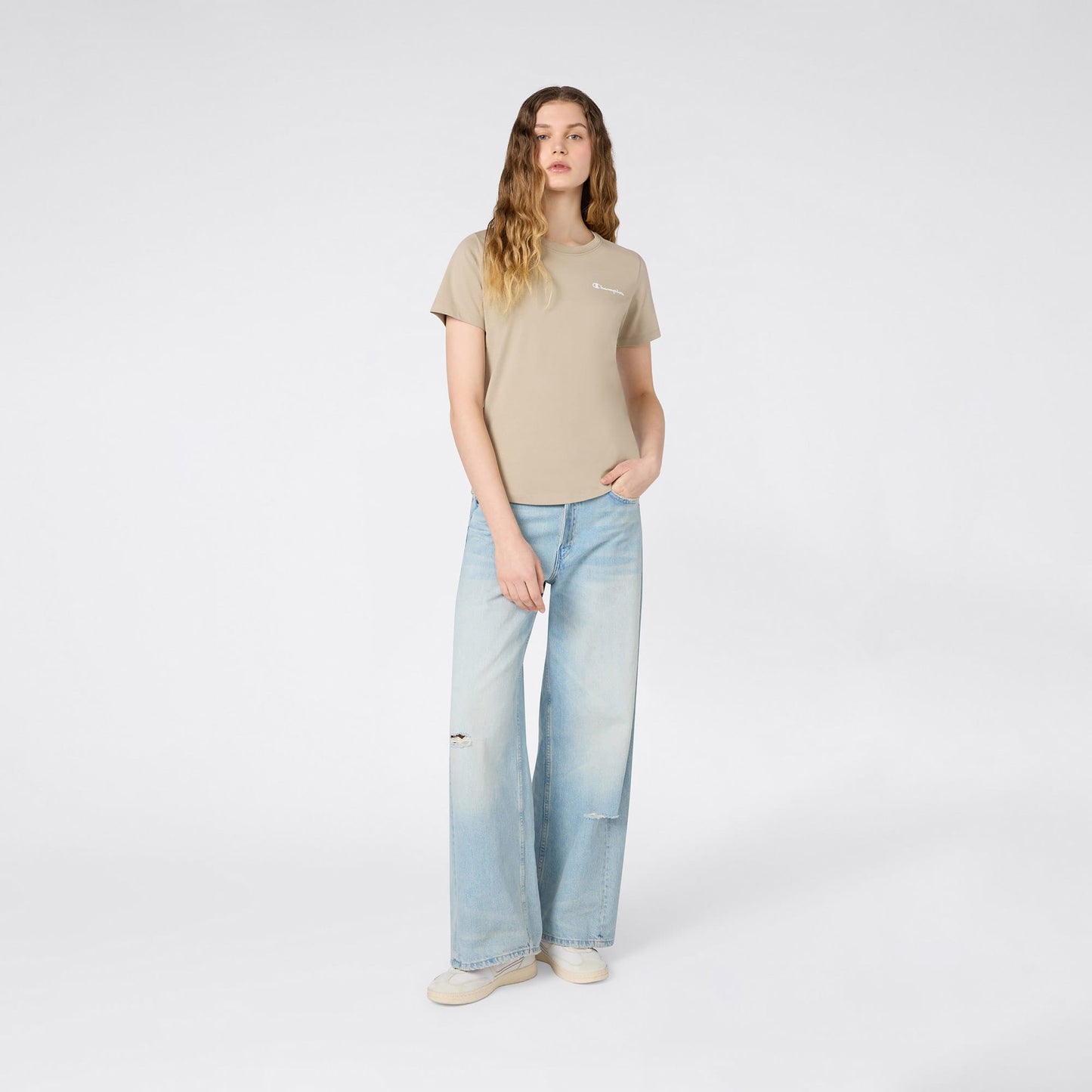 Champion Ss Regular Fit Kadın Bej T-shirt