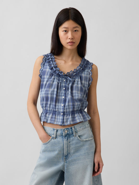 Mavi Eyelet Tie-front Crop Peplum Bluz