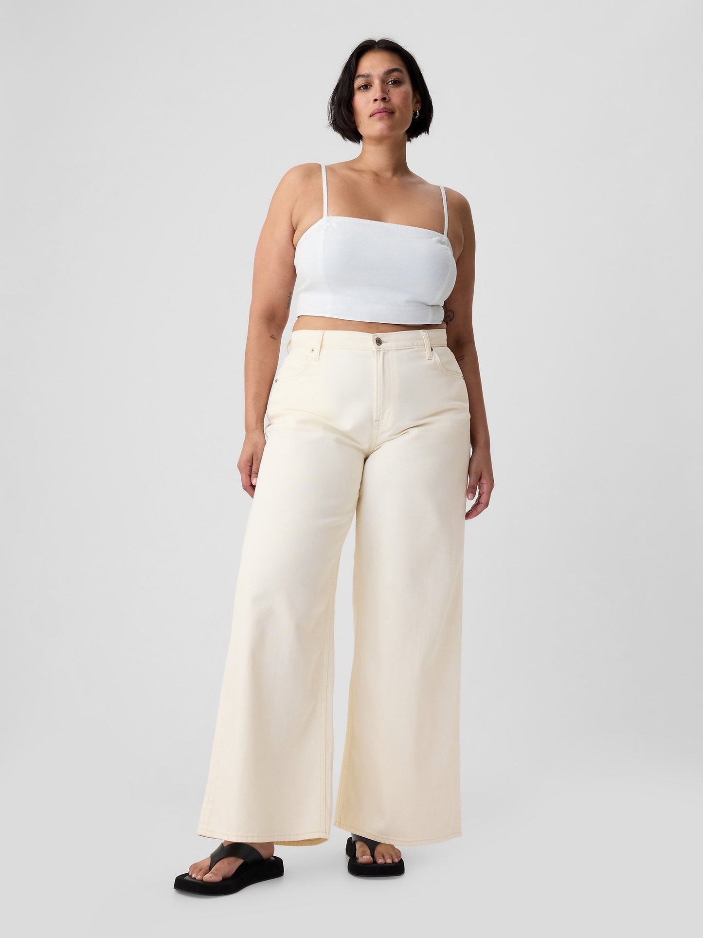 Kırık Beyaz Mid Rise Ultrasoft Baggy Jean Pantolon