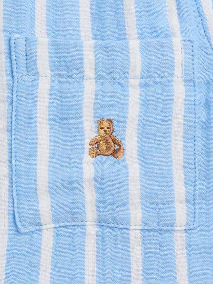 Mavi Pamuk Gauze Baskılı Polo T-shirt
