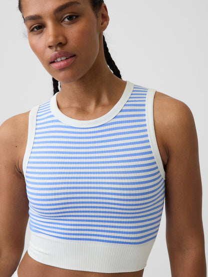 Açık Mavi Fitilli Seamless Crop Kolsuz Üst