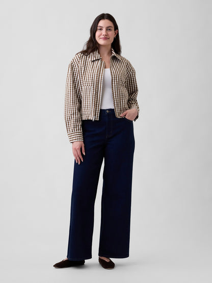 Koyu Mavi Mid Rise Wide-leg Jean Pantolon